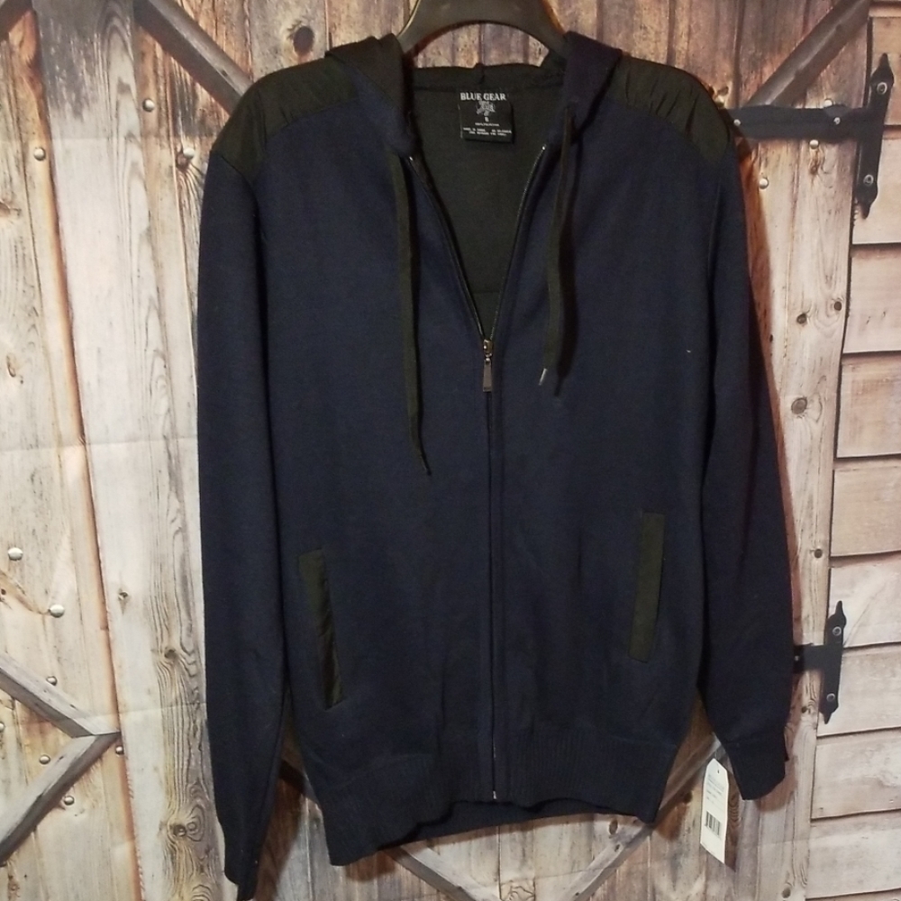 Navy knit zip up hooded jacket NWT small